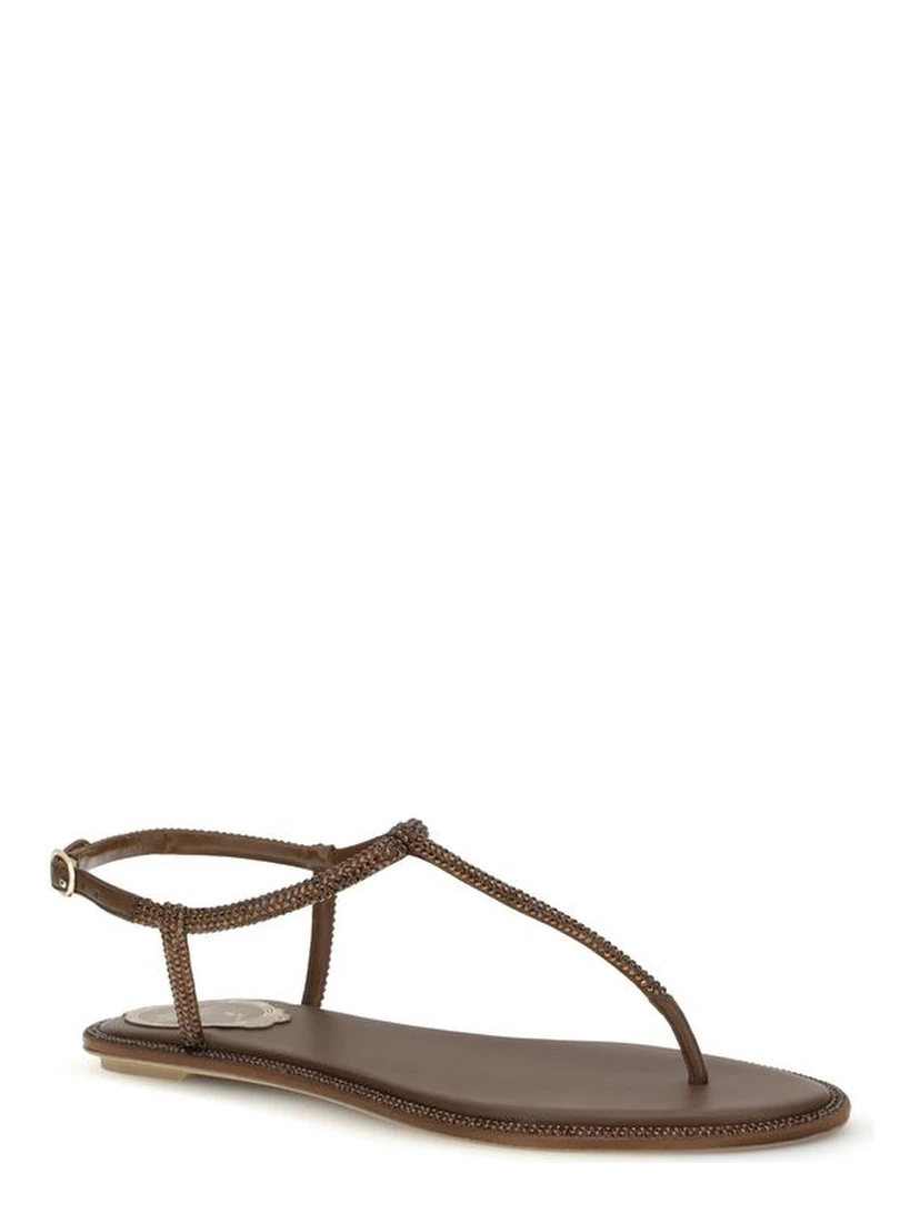 Brown Satin Flat Sandals