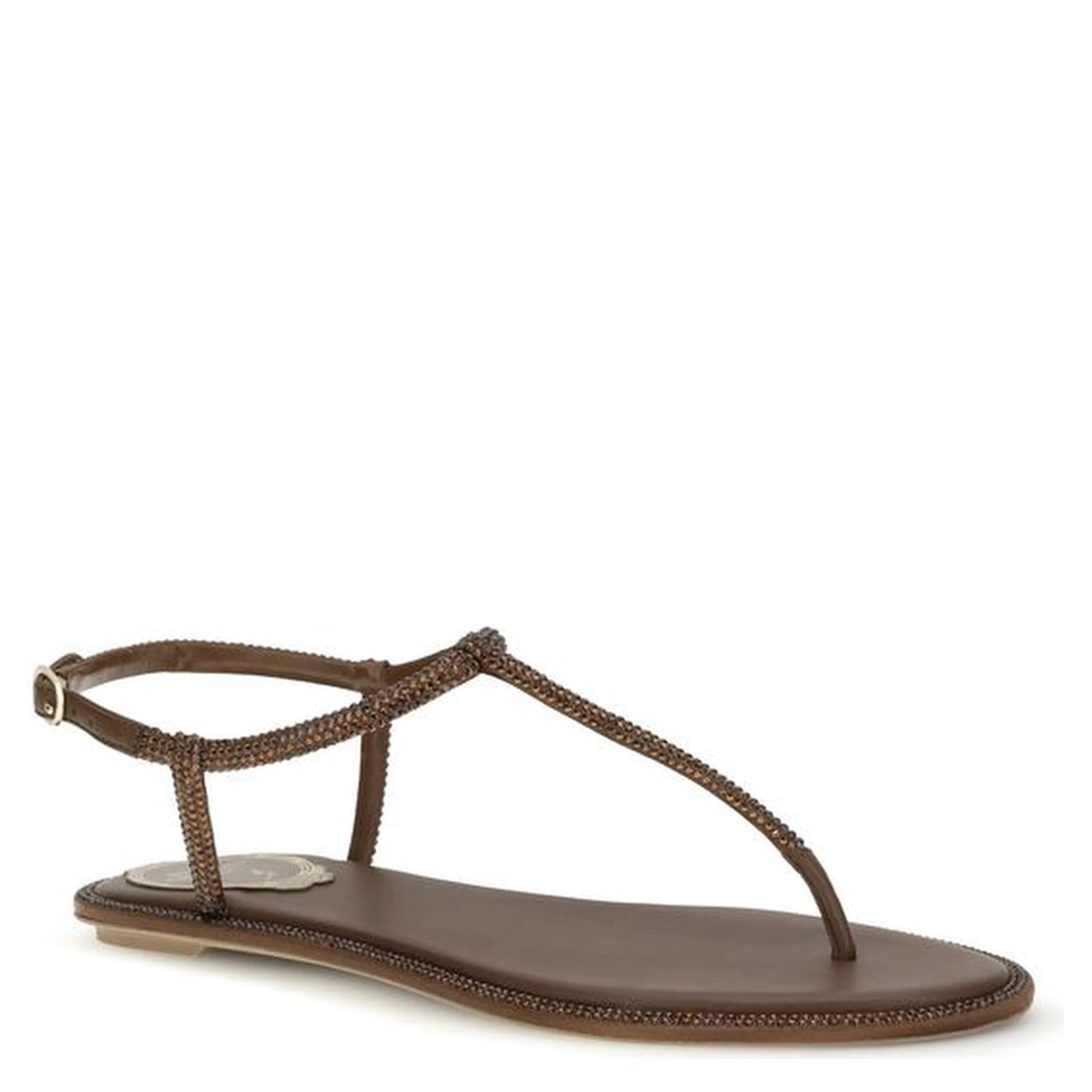 Brown Satin Flat Sandals