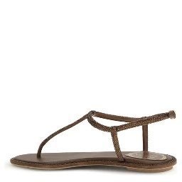 Brown Satin Flat Sandals