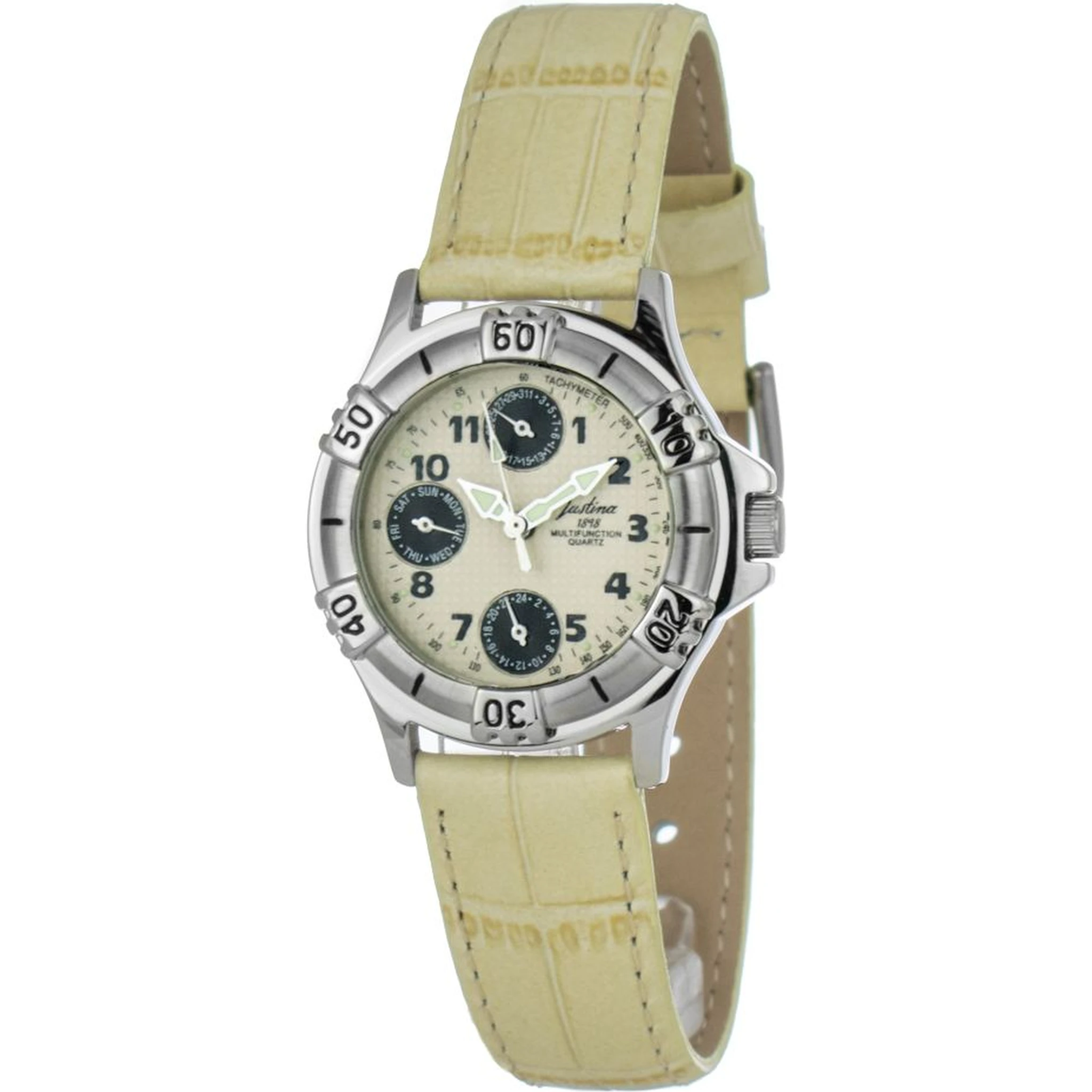 Beige Leather Dress Watch