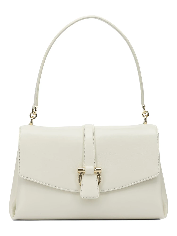 Leather shoulder bag with flap