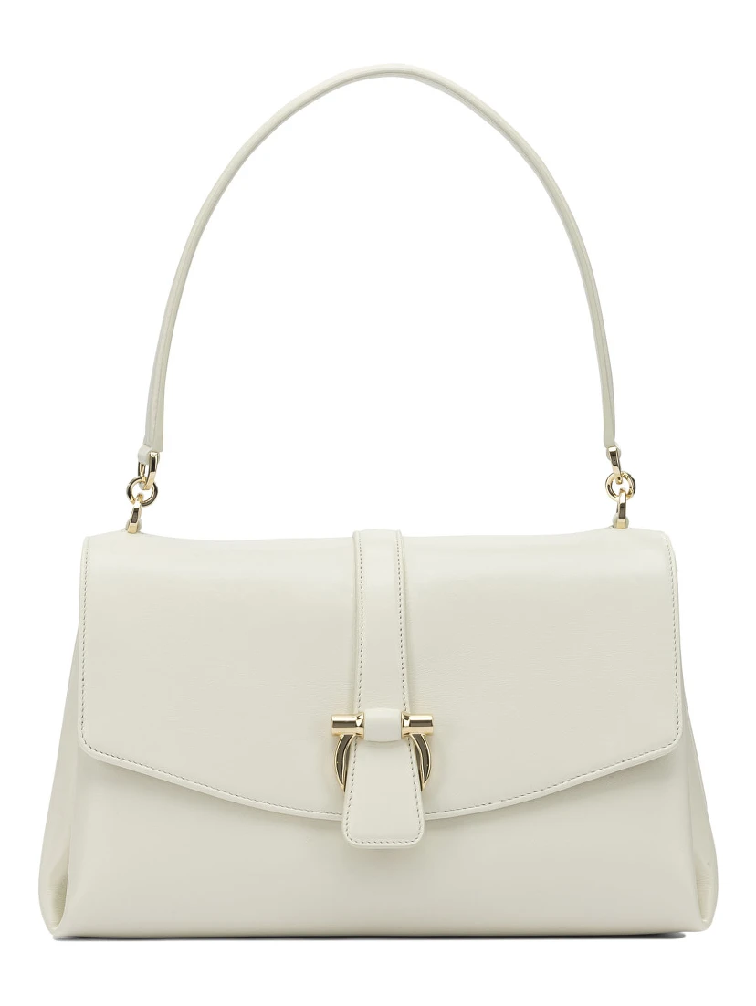 Leather shoulder bag with flap