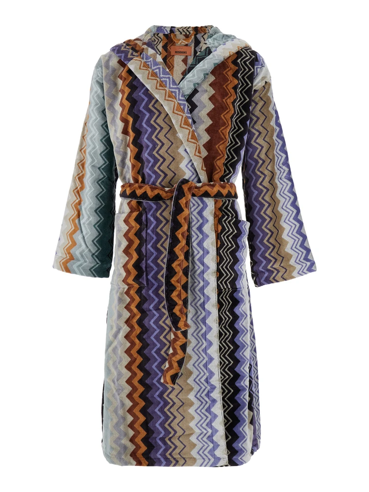 Giacomo Multicolor Bathrobe with Zig Zag Motif in Cotton