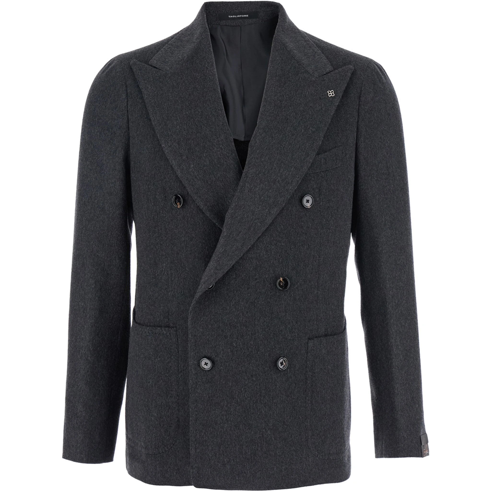 Grey Double-Breasted Jacket with Peak Revers in Wool and Cashmere Man