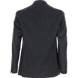 Grey Double-Breasted Jacket with Peak Revers in Wool and Cashmere Man