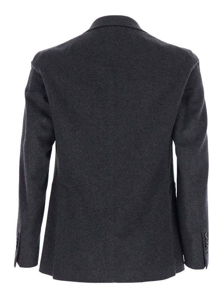Grey Double-Breasted Jacket with Peak Revers in Wool and Cashmere Man alternative