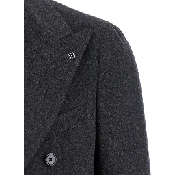 Grey Double-Breasted Jacket with Peak Revers in Wool and Cashmere Man