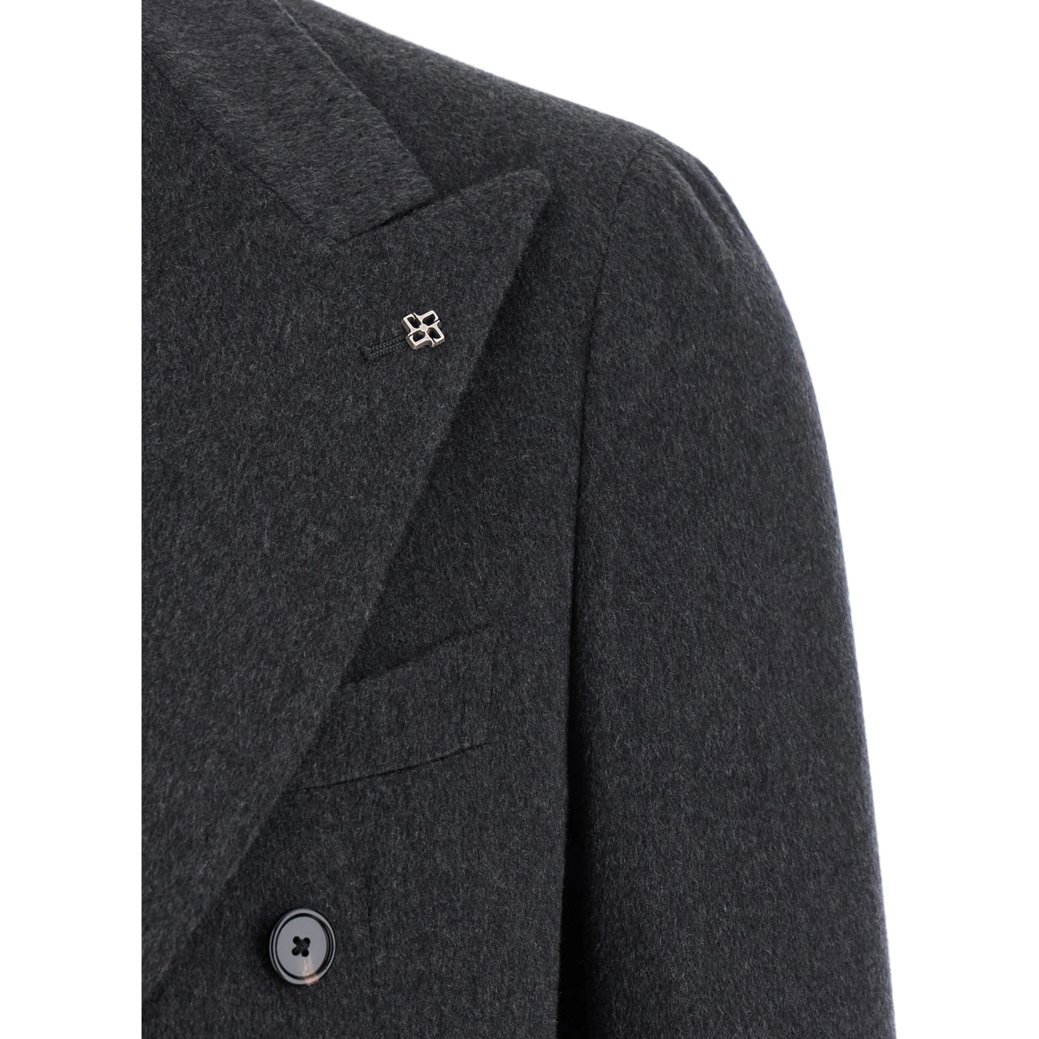 Grey Double-Breasted Jacket with Peak Revers in Wool and Cashmere Man