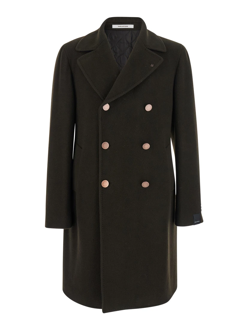 Arden Brown Double-Breasted Coat with Notched Revers in Wool and Cashmere Man