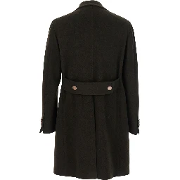 Arden Brown Double-Breasted Coat with Notched Revers in Wool and Cashmere Man