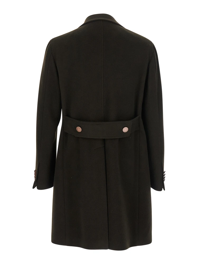 Arden Brown Double-Breasted Coat with Notched Revers in Wool and Cashmere Man alternative