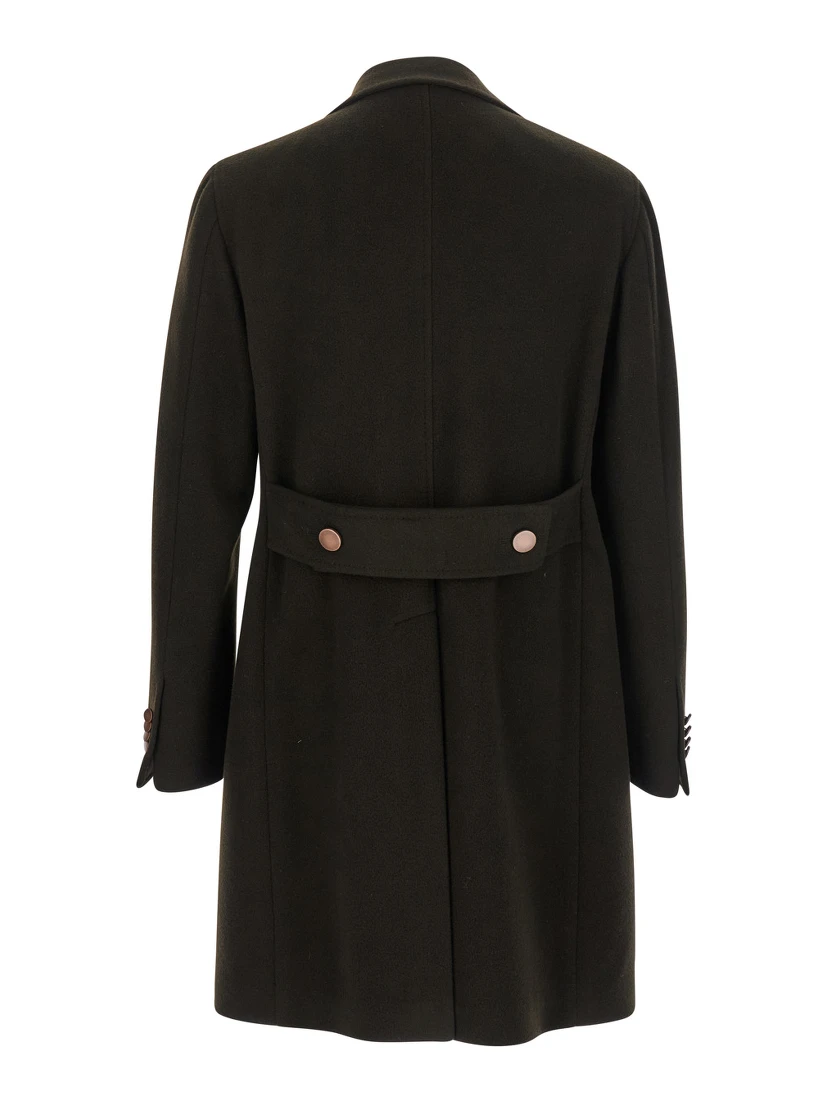 Arden Brown Double-Breasted Coat with Notched Revers in Wool and Cashmere Man