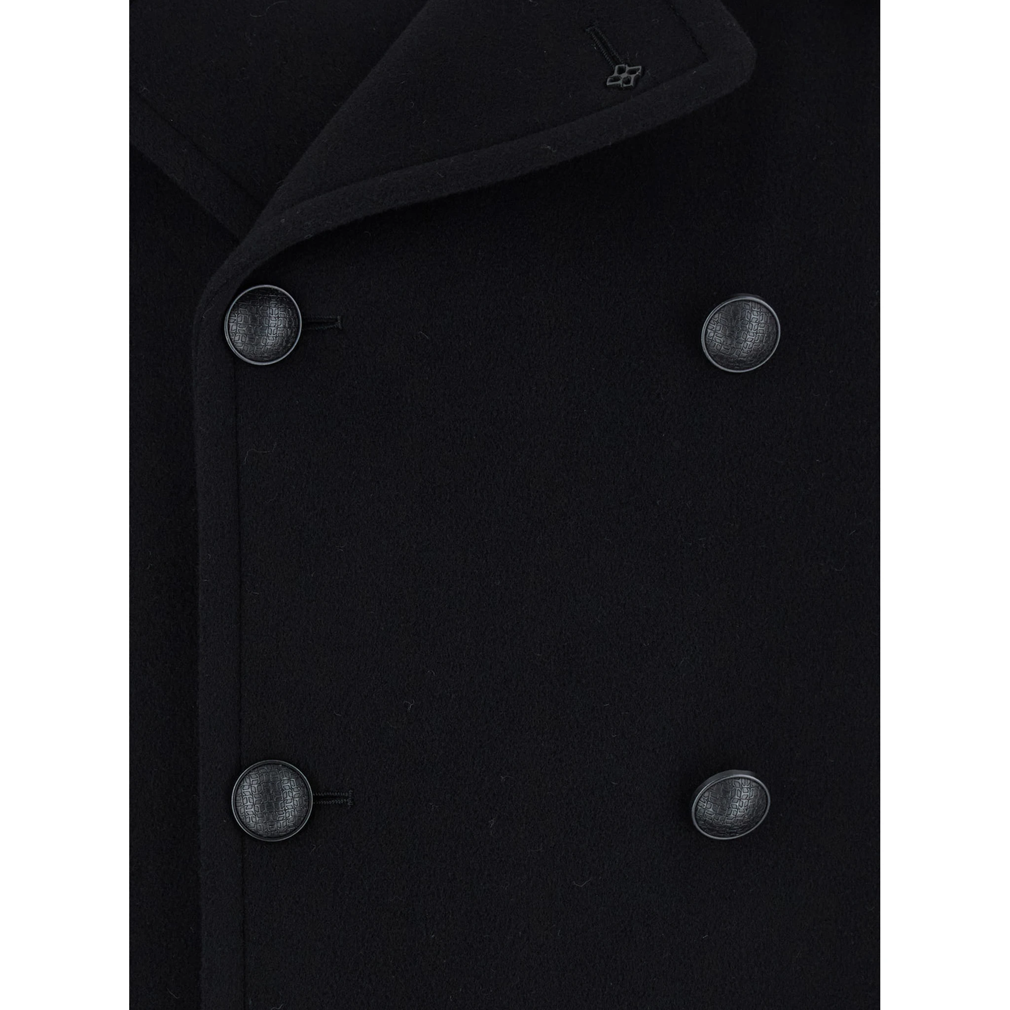 Black Double-Breasted Coat with Wide Notched Revers in Wool Blend Man