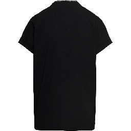 Black V-Neck T-Shirt with  Monile Detail in Stretch Cotton Woman Brunello Cucinelli