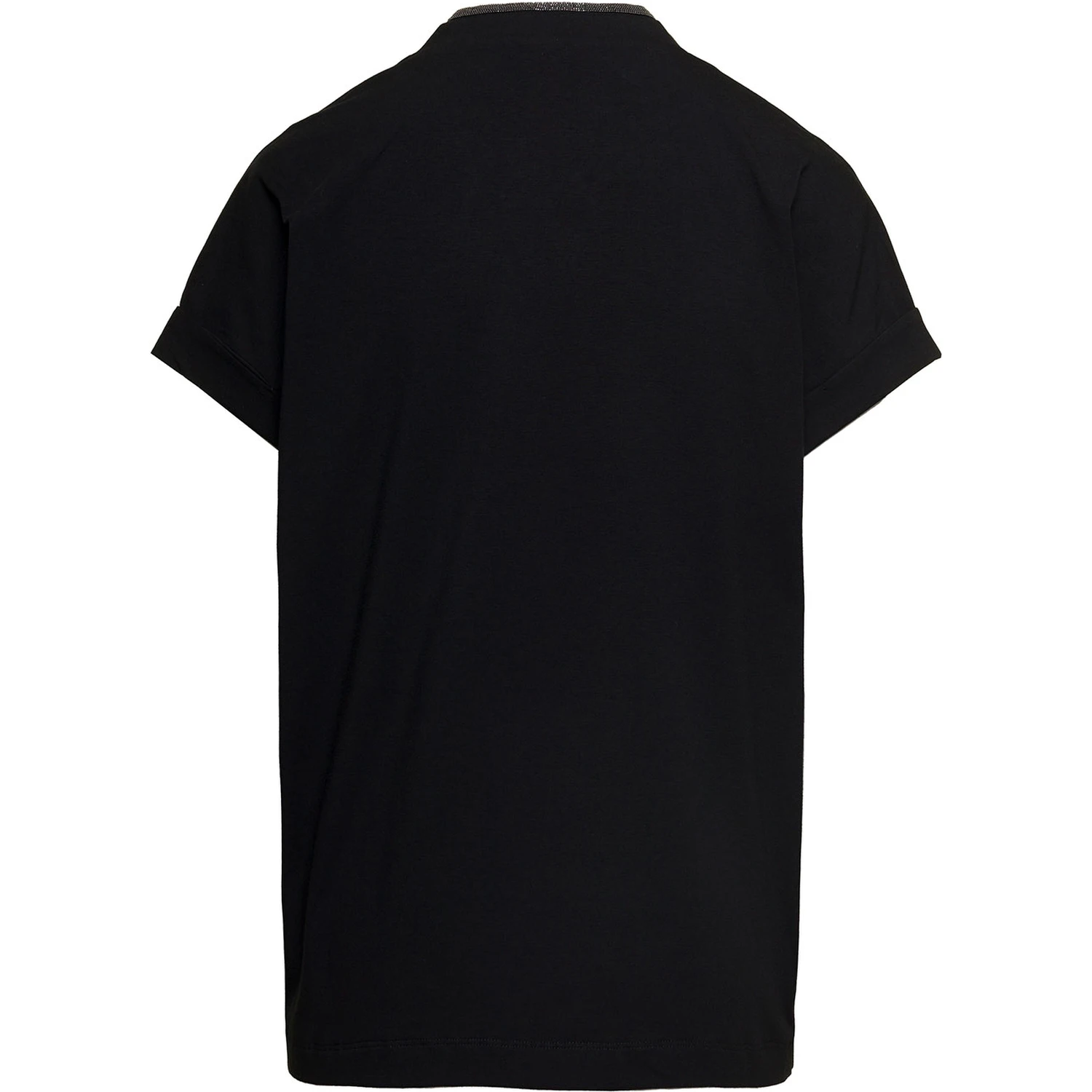 Black V-Neck T-Shirt with  Monile Detail in Stretch Cotton Woman Brunello Cucinelli