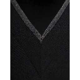 Black V-Neck T-Shirt with  Monile Detail in Stretch Cotton Woman Brunello Cucinelli