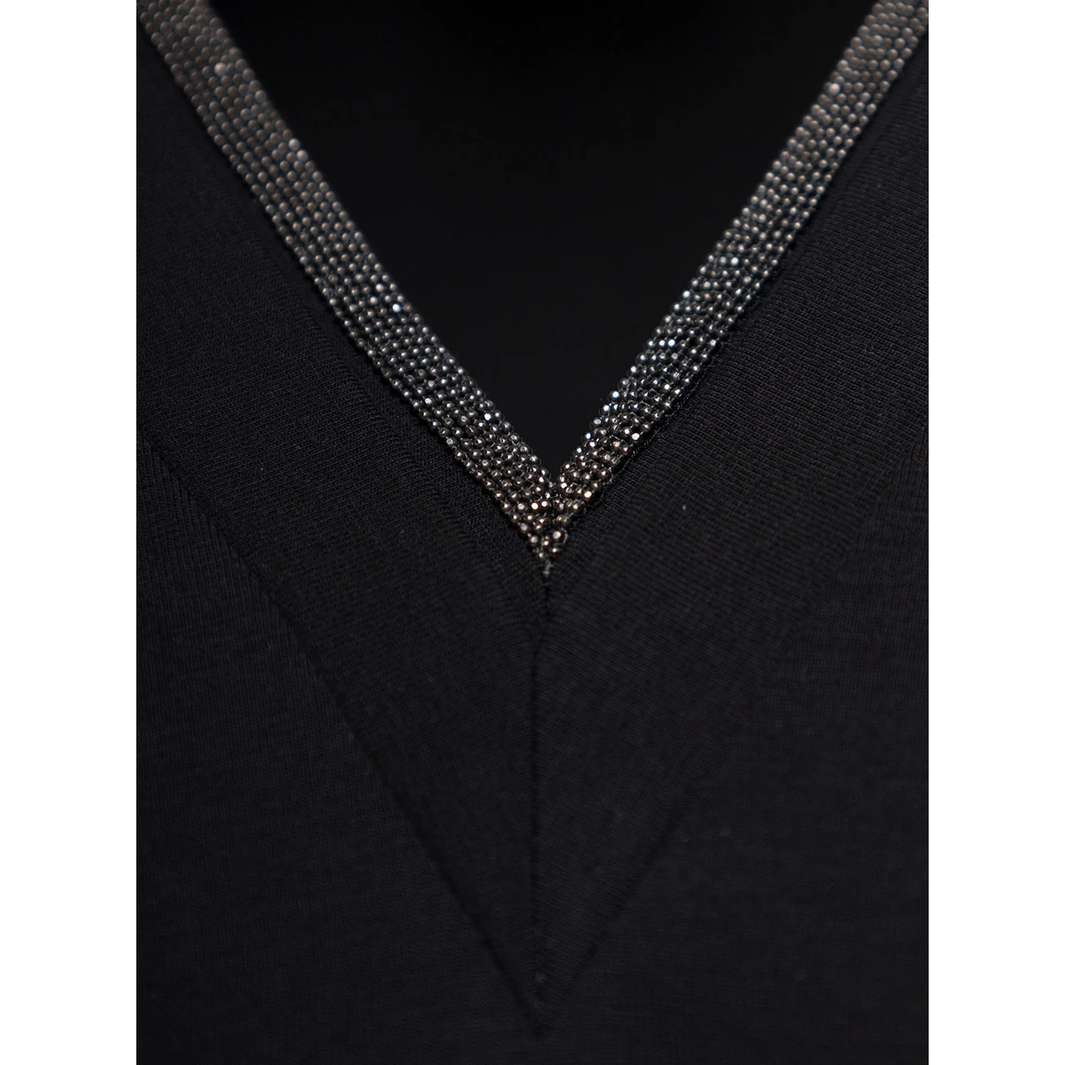 Black V-Neck T-Shirt with  Monile Detail in Stretch Cotton Woman Brunello Cucinelli