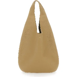 Le Neige Beige Shoulder Bag with Embossed Logo on the Front in Hammered Leather Woman
