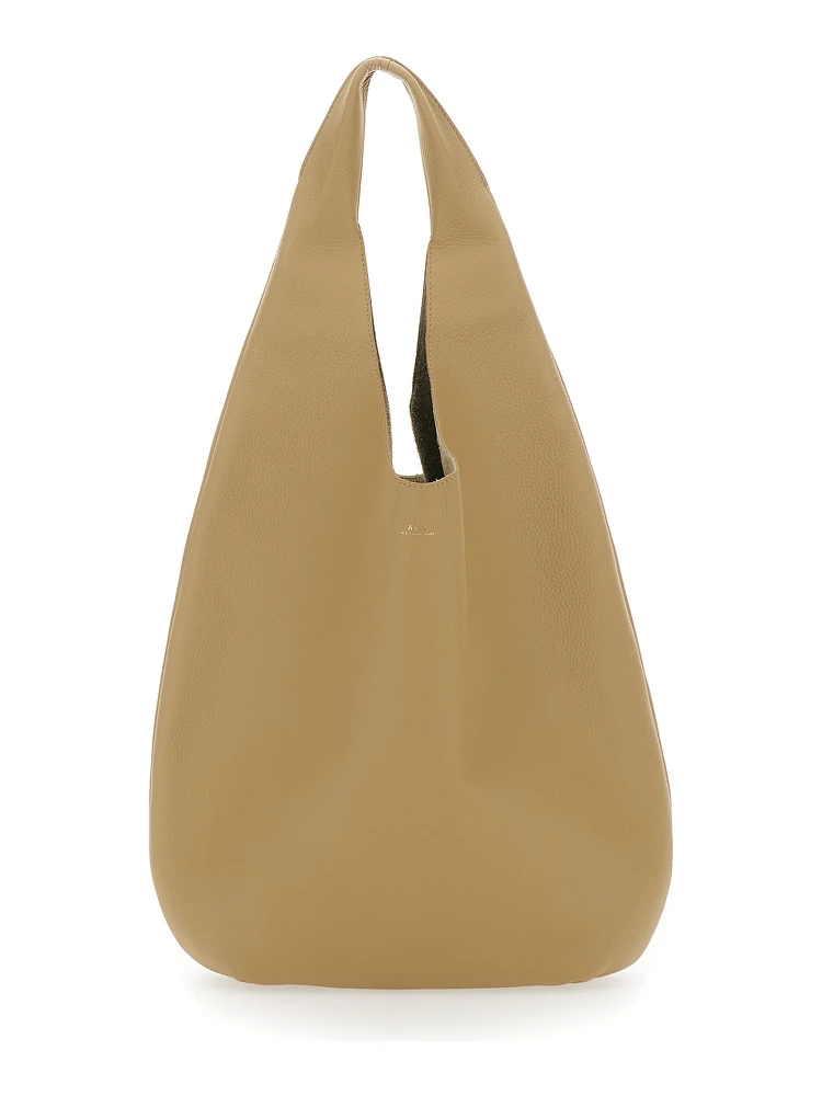 Le Neige Beige Shoulder Bag with Embossed Logo on the Front in Hammered Leather Woman