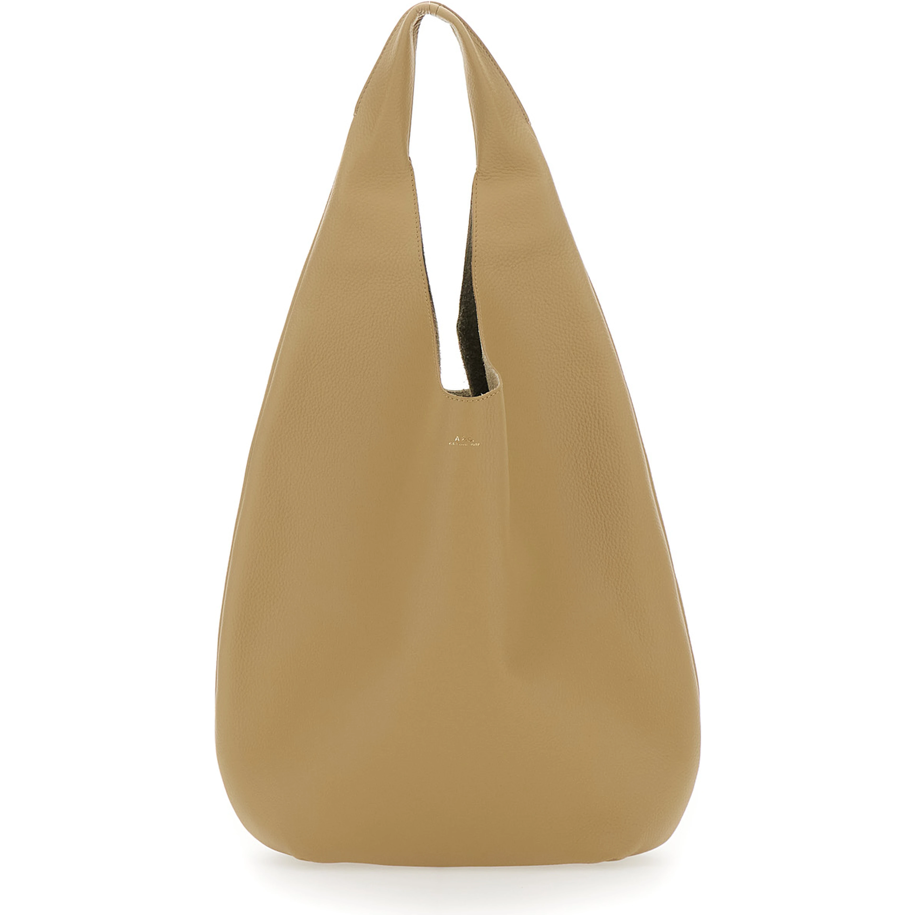 Le Neige Beige Shoulder Bag with Embossed Logo on the Front in Hammered Leather Woman