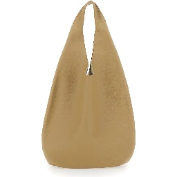 Le Neige Beige Shoulder Bag with Embossed Logo on the Front in Hammered Leather Woman