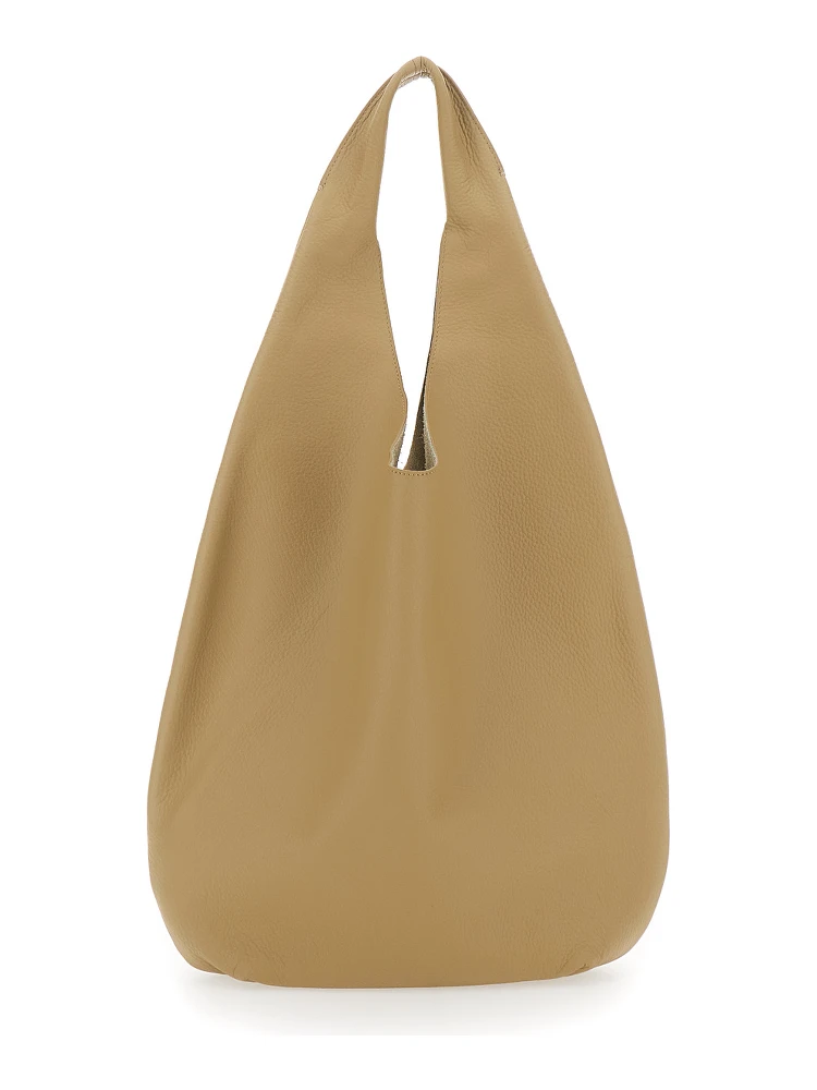 Le Neige Beige Shoulder Bag with Embossed Logo on the Front in Hammered Leather Woman alternative