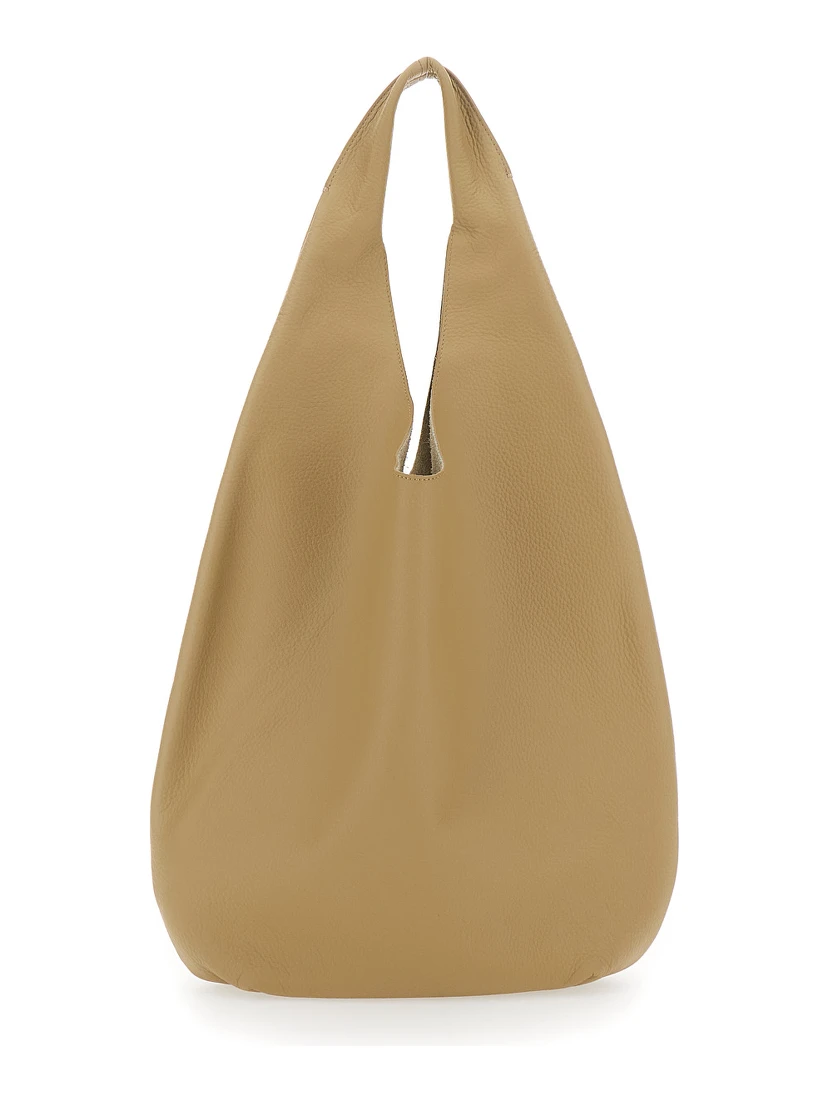 Le Neige Beige Shoulder Bag with Embossed Logo on the Front in Hammered Leather Woman