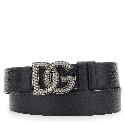 Black Belt with Logo Plaque on the Front in Leather Man