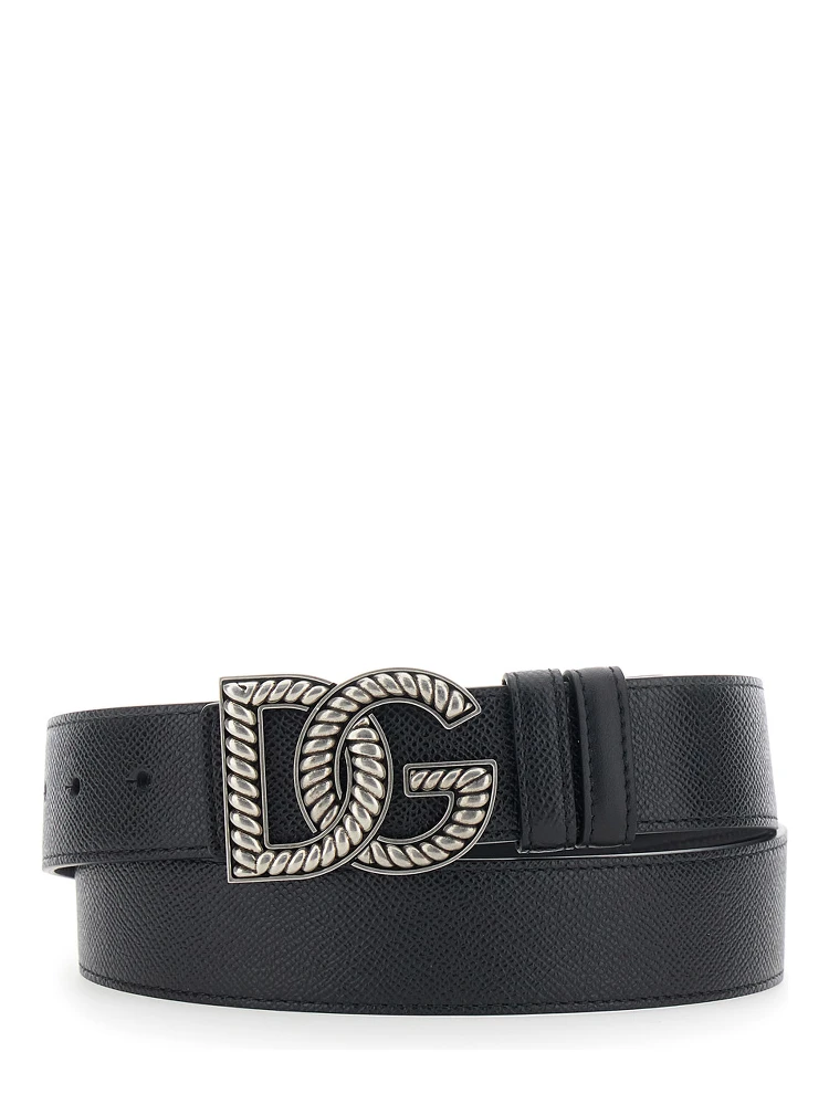Black Belt with Logo Plaque on the Front in Leather Man