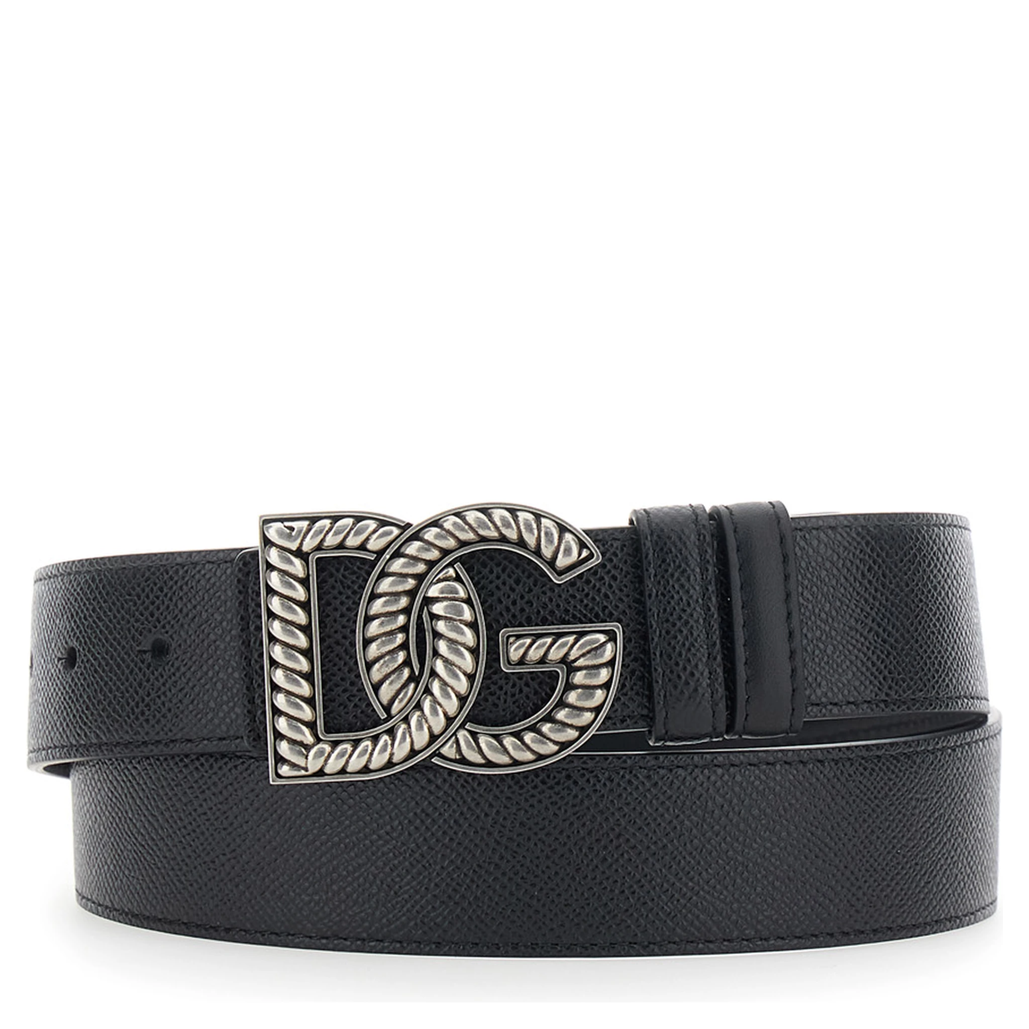 Black Belt with Logo Plaque on the Front in Leather Man