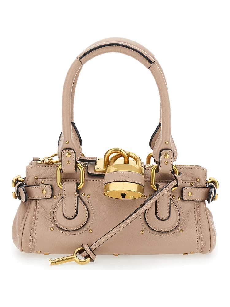 Paddington Pink Handbag with Two Top Handles and Padlock on the Front in Leather Woman
