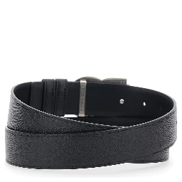 Black Belt with Logo Plaque on the Front in Leather Man