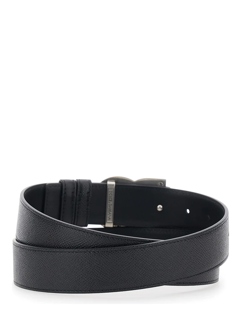 Black Belt with Logo Plaque on the Front in Leather Man