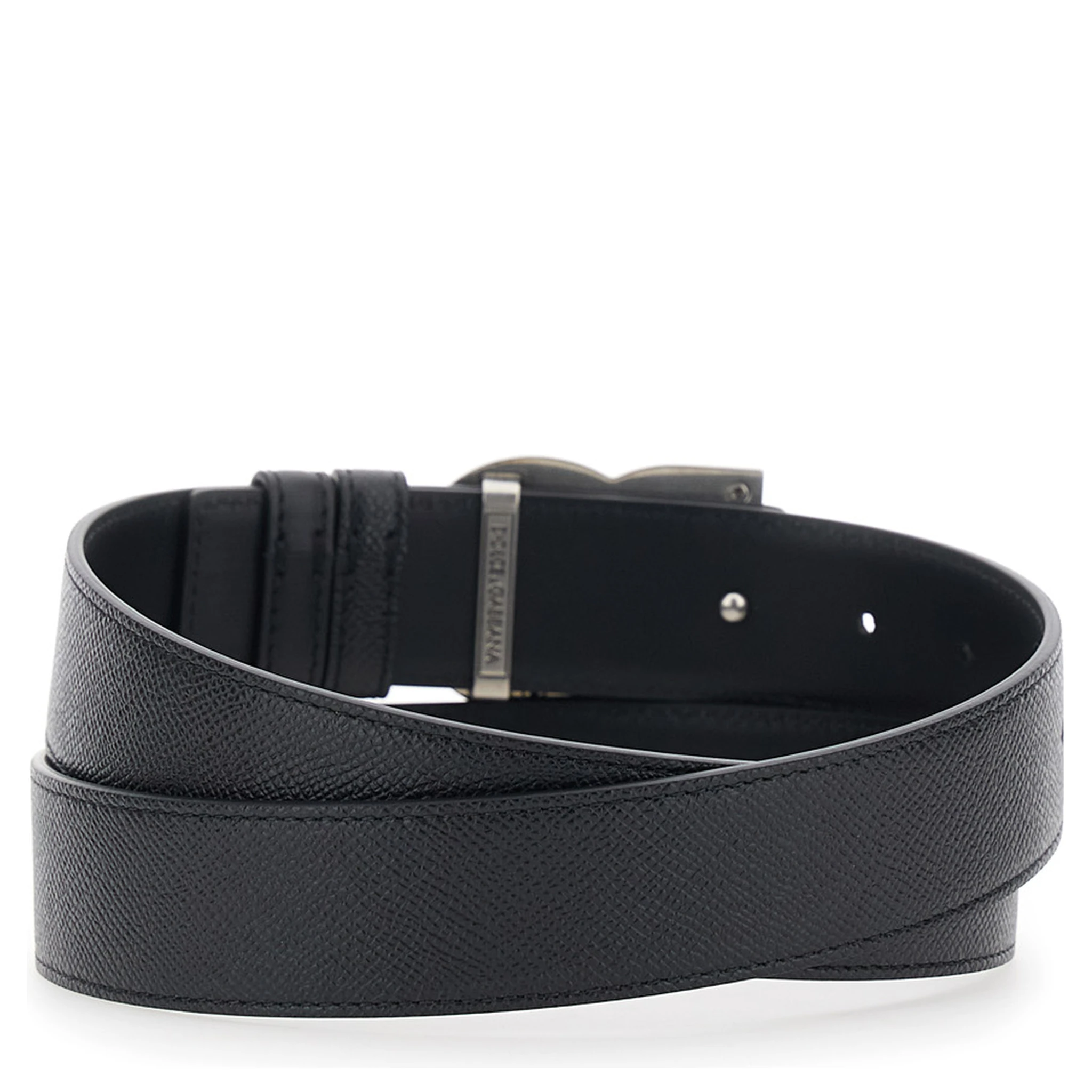 Black Belt with Logo Plaque on the Front in Leather Man