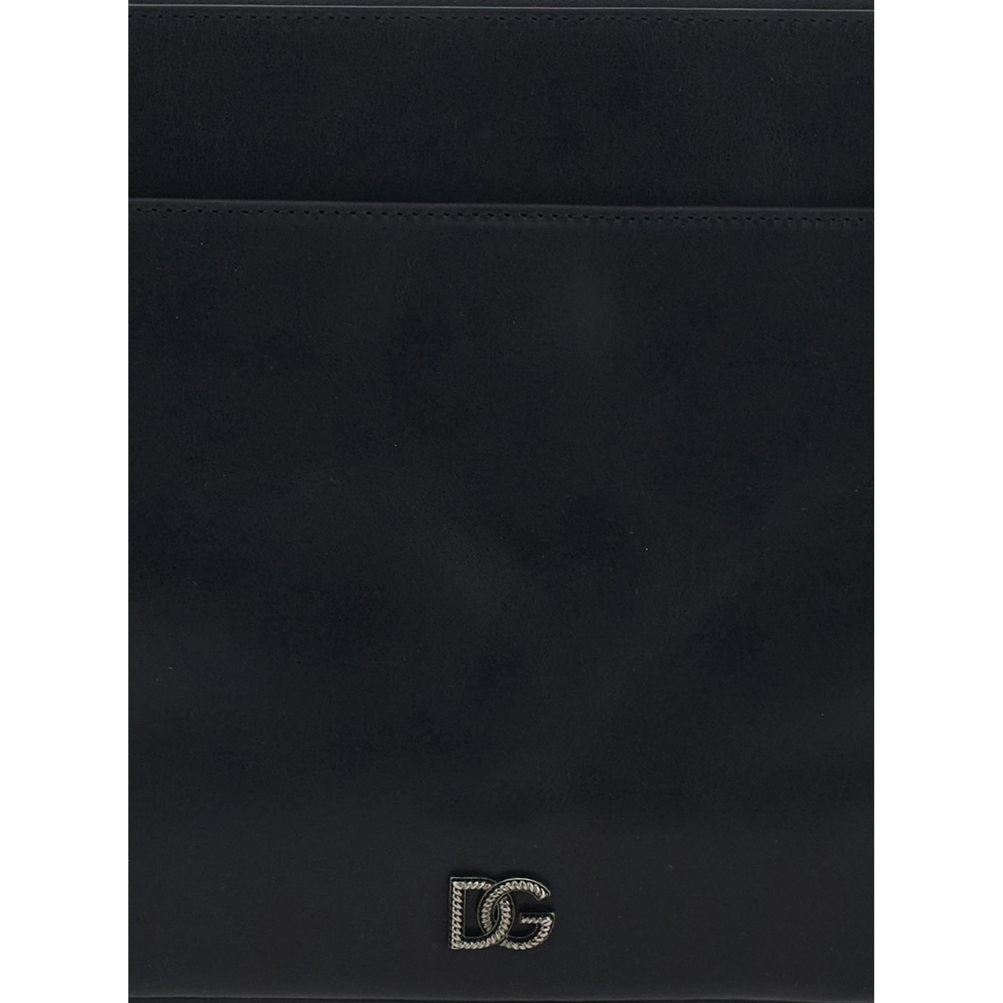 Black Clutch with Wrist Strap and Logo Plaque on the Front in Leather Man