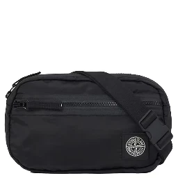 Black Waist Pack with Adjustable Shoulder Strap and Logo Patch on the Front in Tech Fabric Man