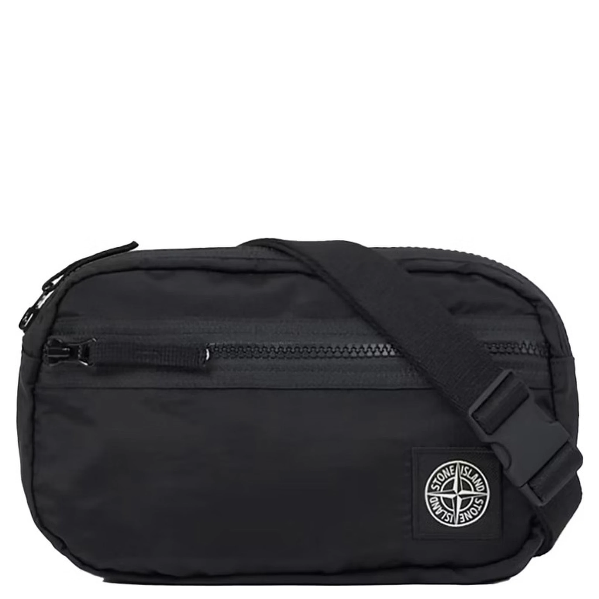 Black Waist Pack with Adjustable Shoulder Strap and Logo Patch on the Front in Tech Fabric Man