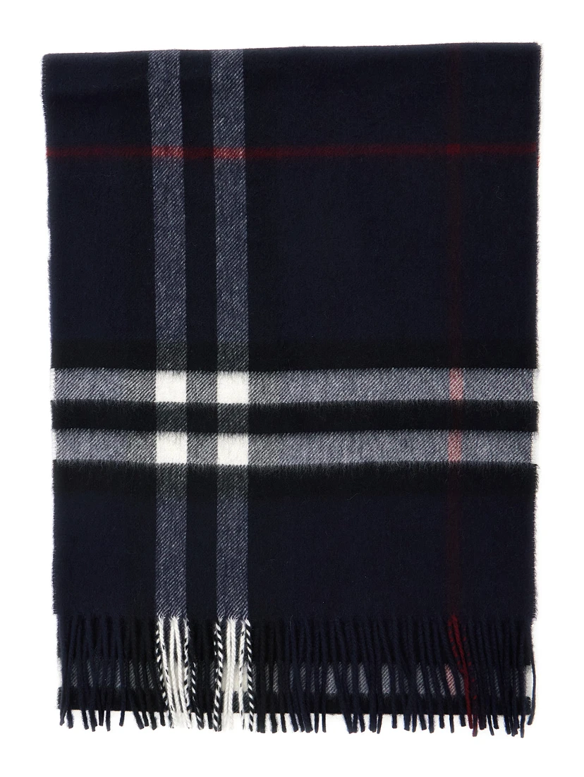 Blue Scarf with Fringed Hem and All-Over Check Motif in Cashmere Man