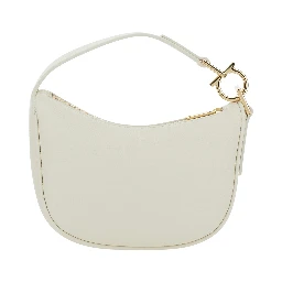 White Handbag with Top Handle with Gancini and Embossed Logo Lettering on the Front in Grained Leather Woman