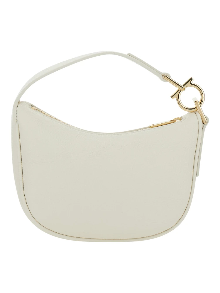 White Handbag with Top Handle with Gancini and Embossed Logo Lettering on the Front in Grained Leather Woman alternative