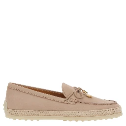 Pink Loafers with Bow Detail and Rope Tirm in Leather Woman
