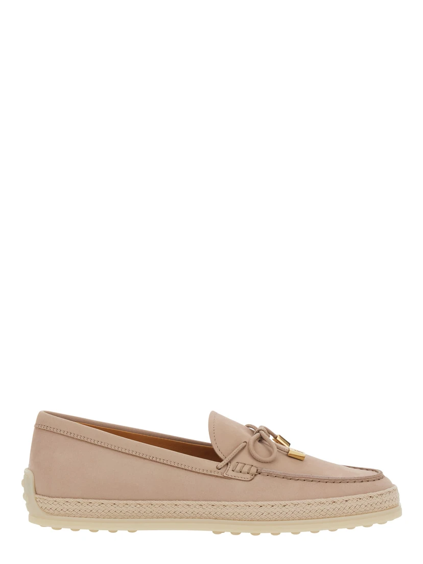 Pink Loafers with Bow Detail and Rope Tirm in Leather Woman