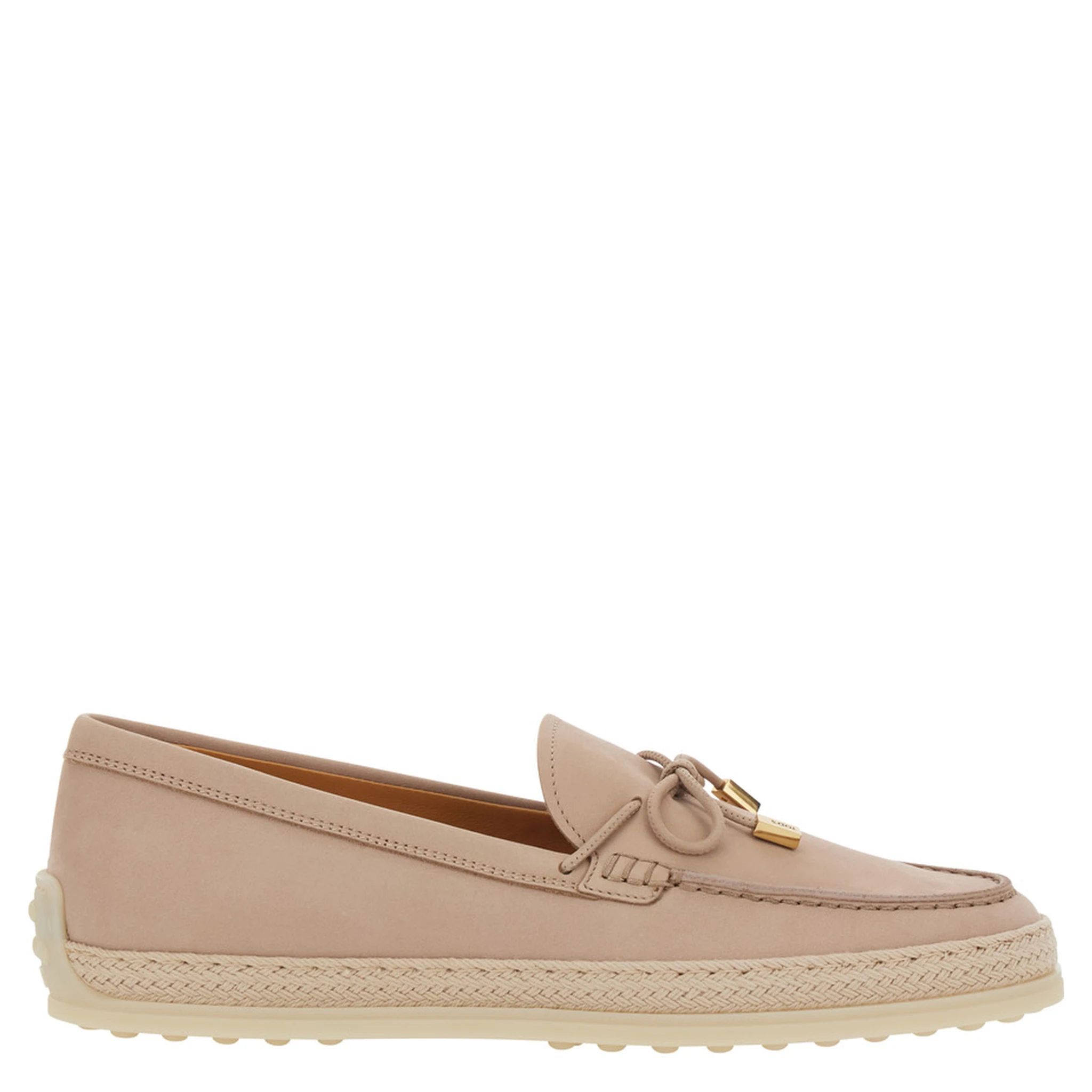 Pink Loafers with Bow Detail and Rope Tirm in Leather Woman