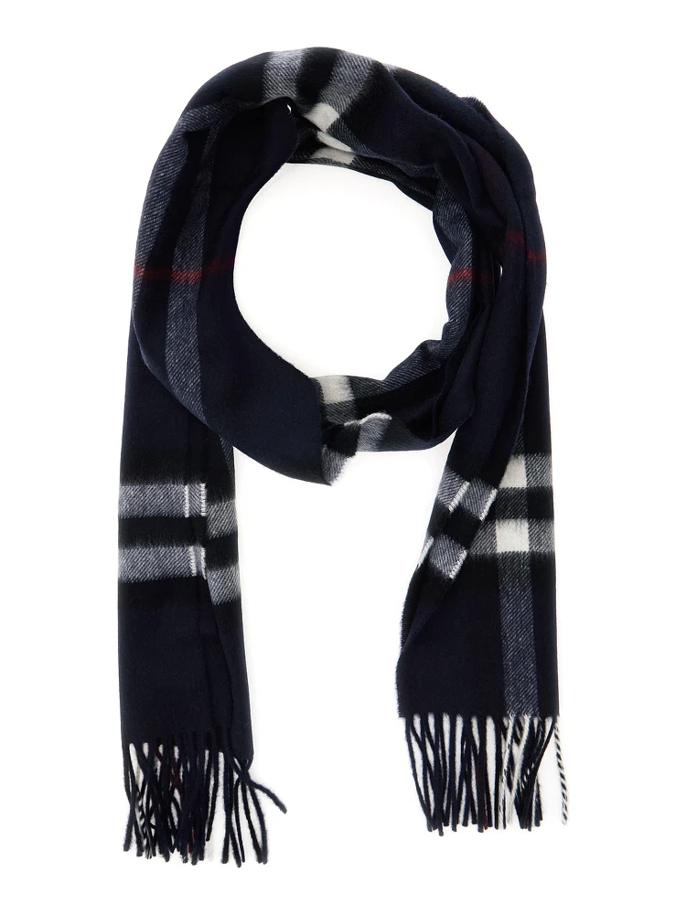 Blue Scarf with Fringed Hem and All-Over Check Motif in Cashmere Man alternative
