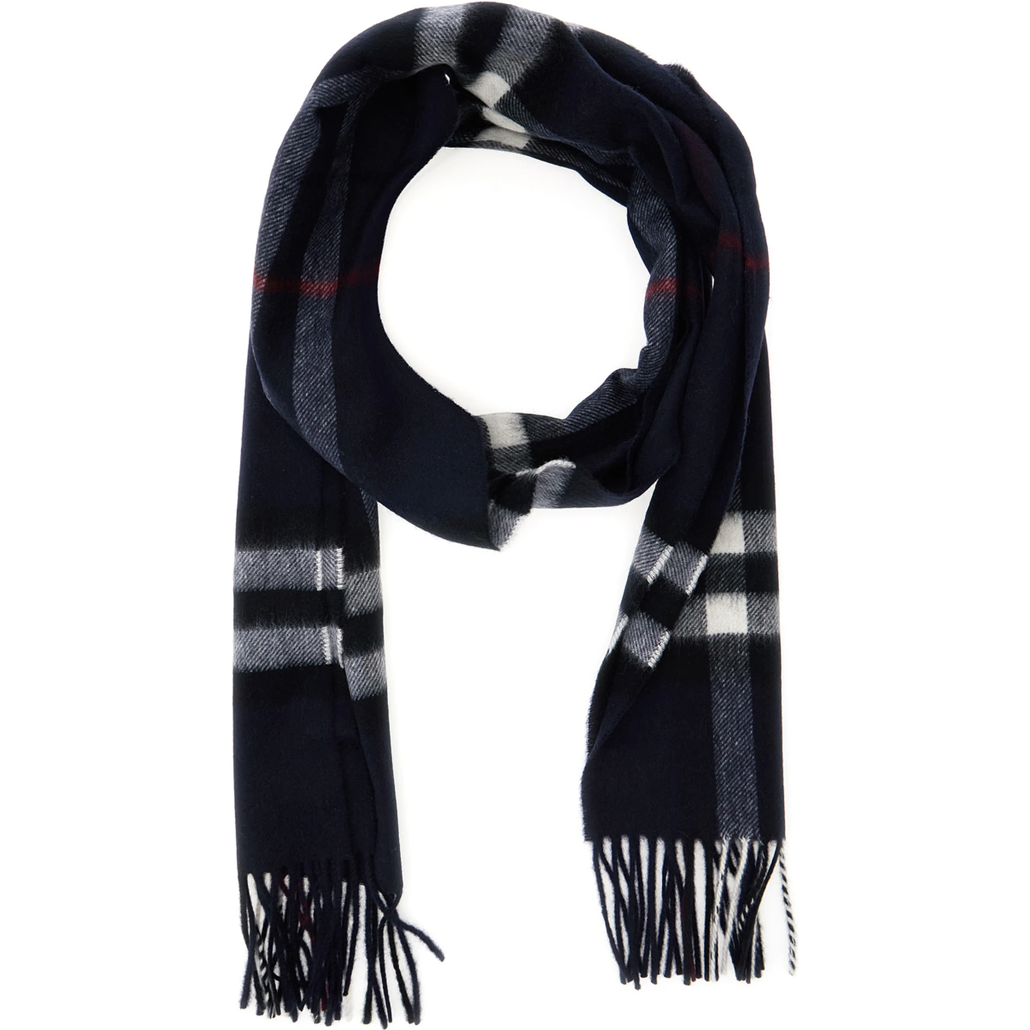 Blue Scarf with Fringed Hem and All-Over Check Motif in Cashmere Man