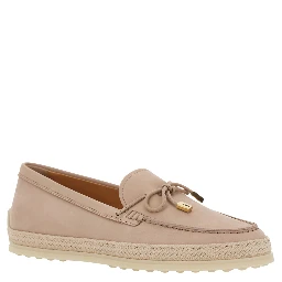Pink Loafers with Bow Detail and Rope Tirm in Leather Woman
