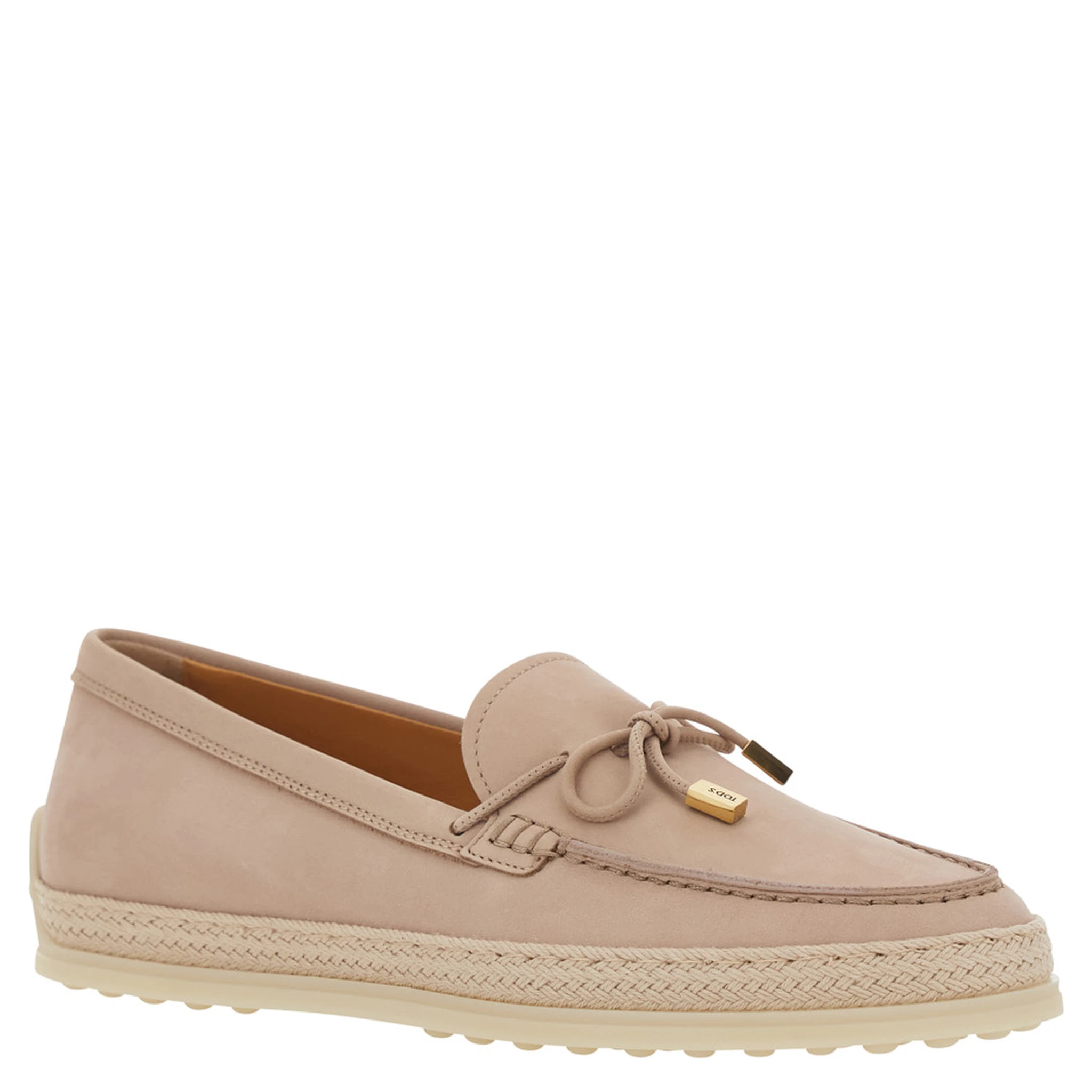Pink Loafers with Bow Detail and Rope Tirm in Leather Woman