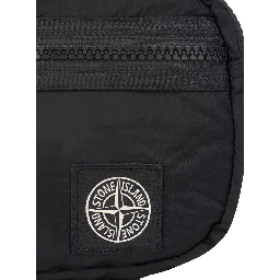 Black Waist Pack with Adjustable Shoulder Strap and Logo Patch on the Front in Tech Fabric Man