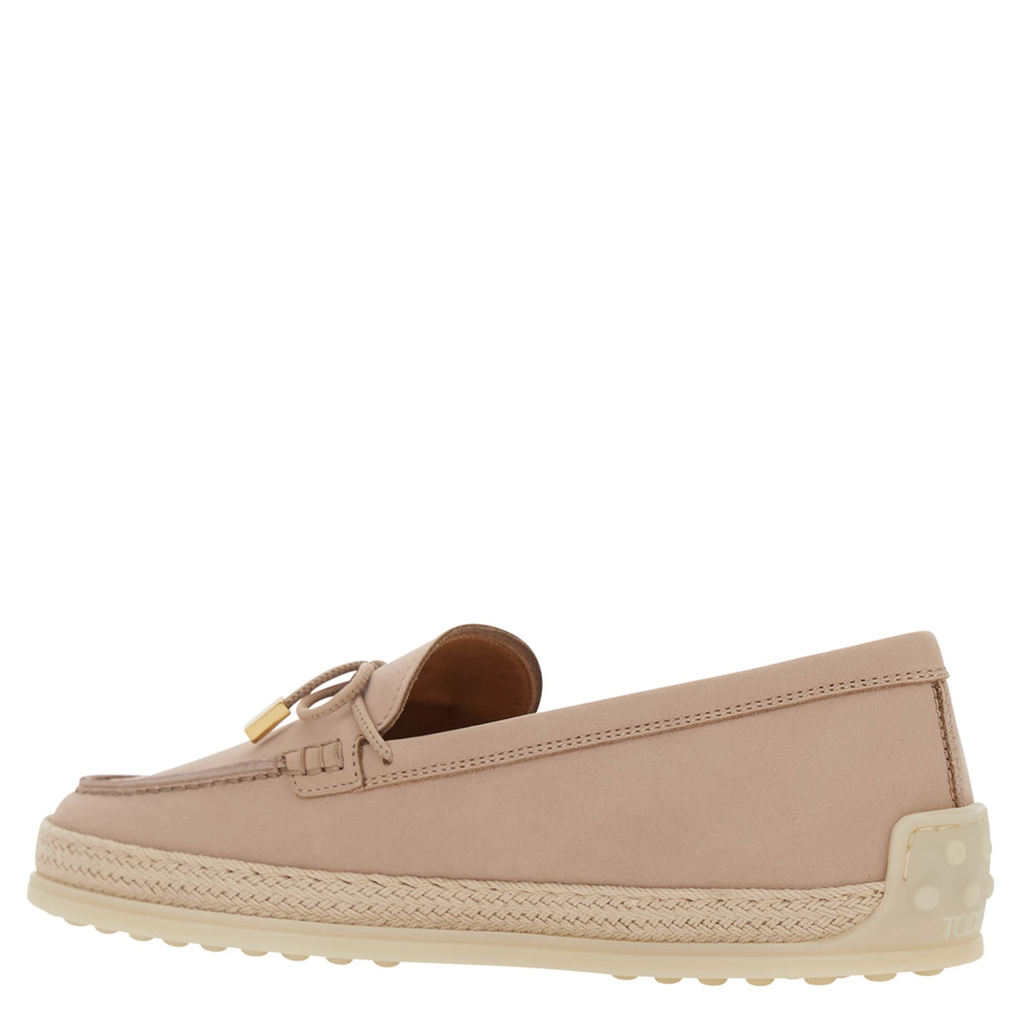 Pink Loafers with Bow Detail and Rope Tirm in Leather Woman