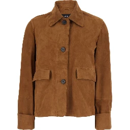 Ella Brown Jacket with Wide Collar and Front Patch Pockets in Suede Woman